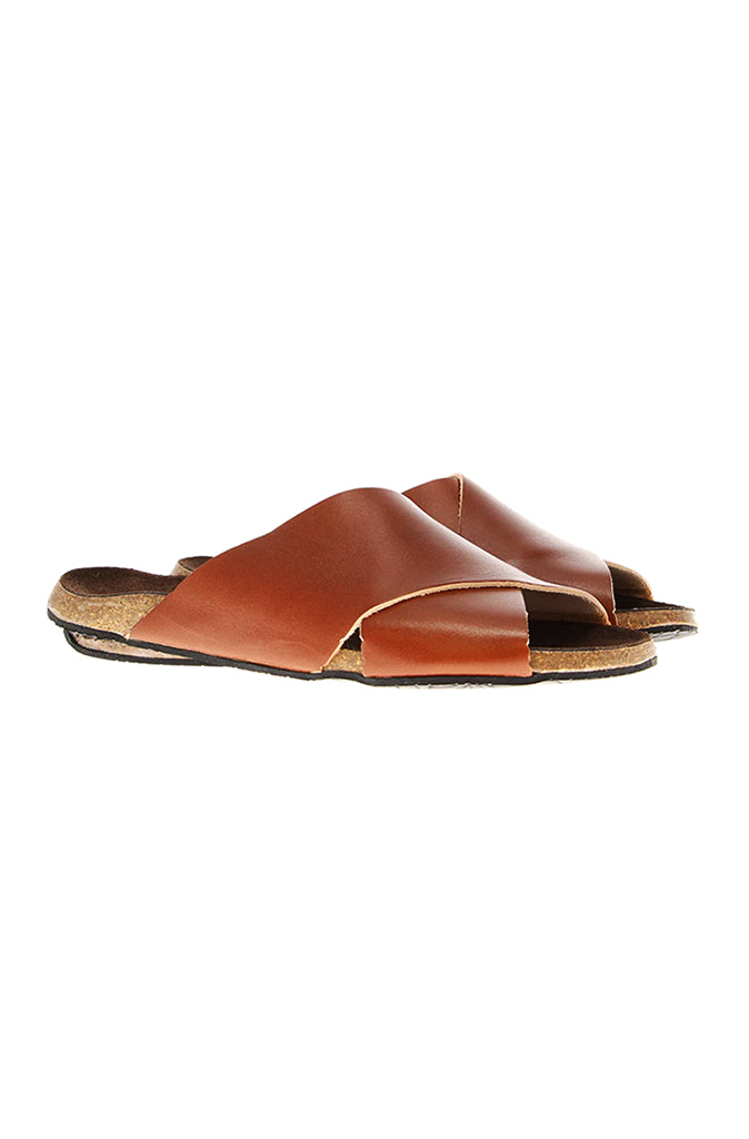 Bosabo Leather Crossover Slides in Brown Leather - Wild Paisley