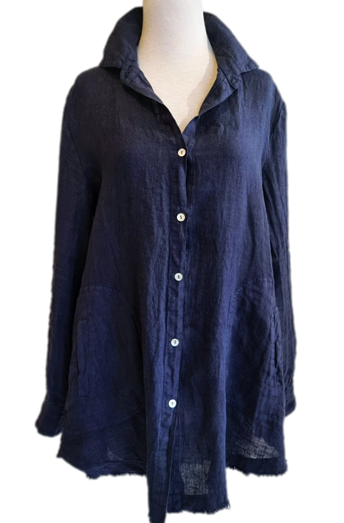 Amici by Baci Linen Pleat Back Shirt Jacket Wild Paisley
