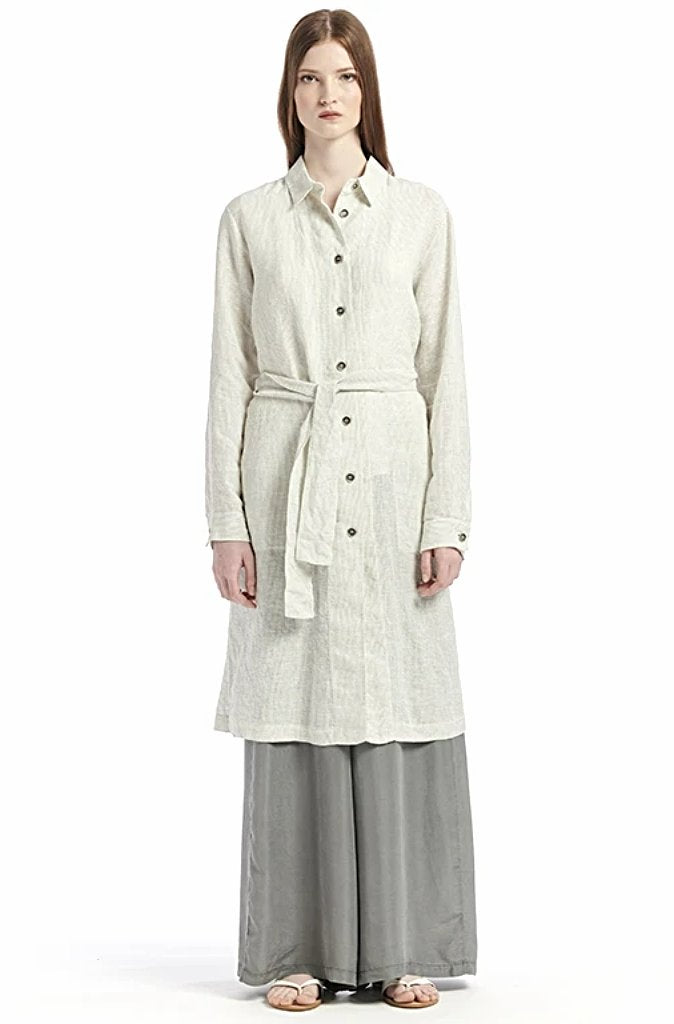Transit Par Such Relaxed Trench Coat in White Stripe - Wild Paisley