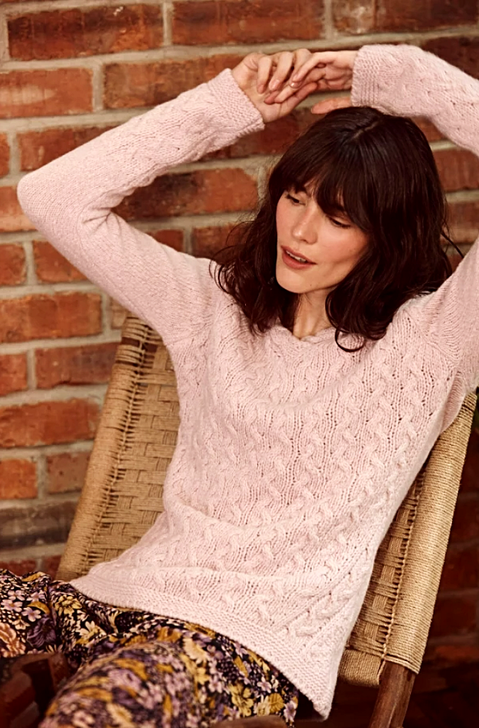 IrelandsEye Baily Cable Knit Sweater in Pink Mist - Wild Paisley
