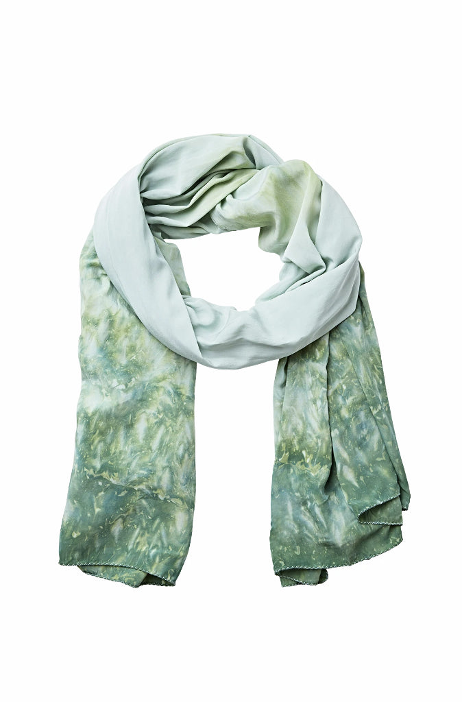 Rabens Saloner Merete Freckled Border Scarf in Soft Green - Wild Paisley