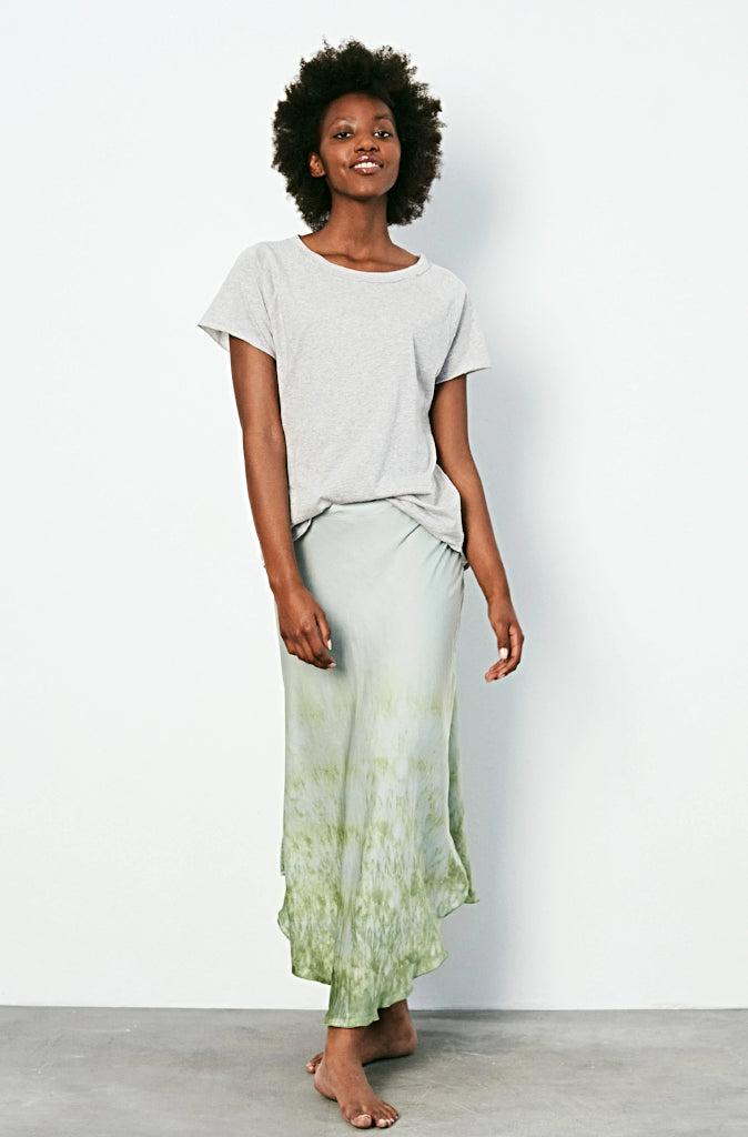 Rabens Saloner Nelie Bias Cut Skirt in Soft Green - Wild Paisley