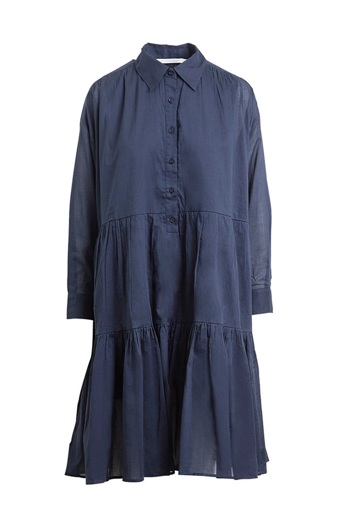 Rabens Saloner Smilla Cotton Voile Shirt Dress in Navy - Wild Paisley