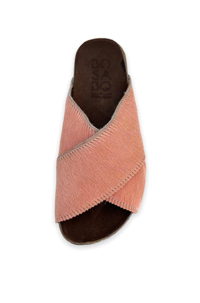 Bosabo Leather Crossover Slides in Light Rose Ponyhair - Wild Paisley