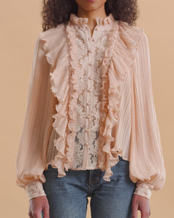 byTiMo Plisse Blouse in Pink - Wild Paisley