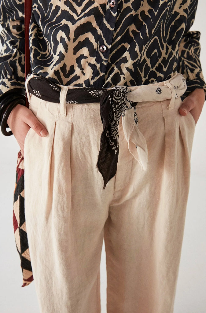 Maison Hotel Marisa Linen Trousers in Rustic Ecru - Wild Paisley