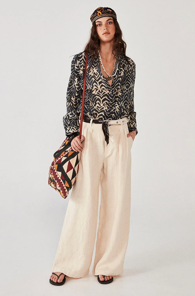 Maison Hotel Marisa Linen Trousers in Rustic Ecru - Wild Paisley