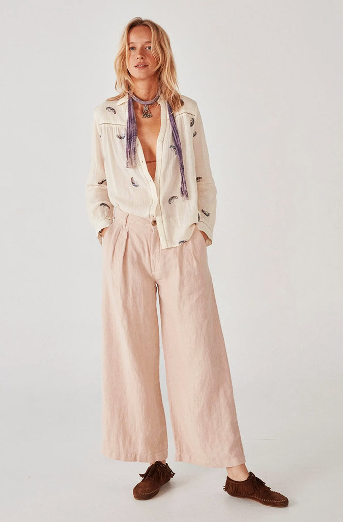 Maison Hotel Marisa Linen Trousers in Rustic Pink - Wild Paisley