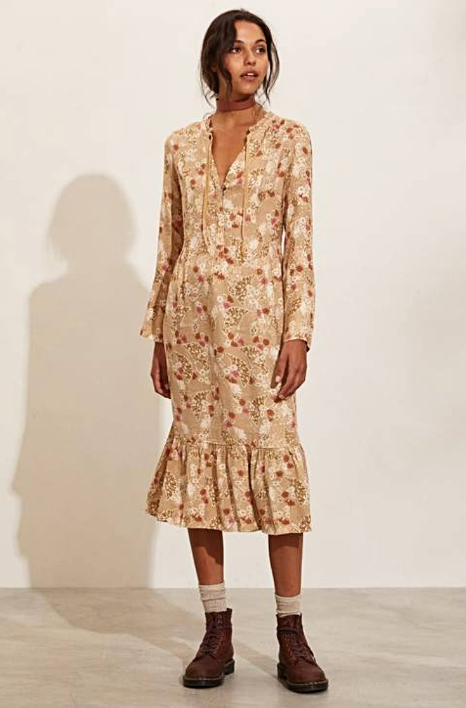 Odd Molly Tiffany Long Dress in Brown Marbel - Wild Paisley